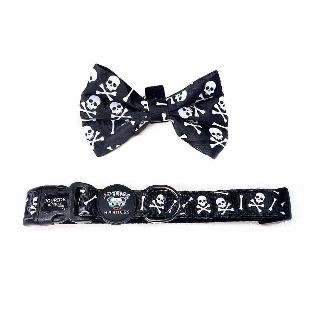Black Skulls Collar free removable bowtie – Joyride Harness