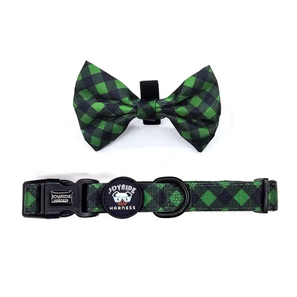 Green Plaid Collar ( + free removable bowtie )