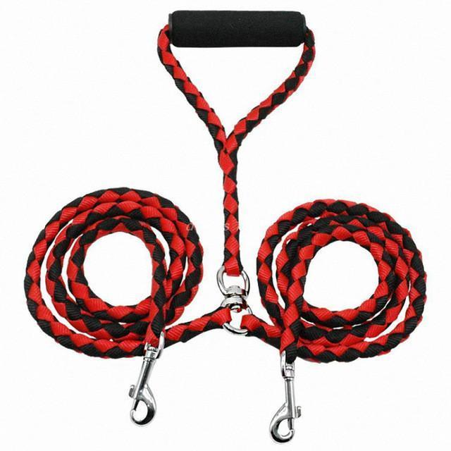 Red double leash with harness and D-ring connector