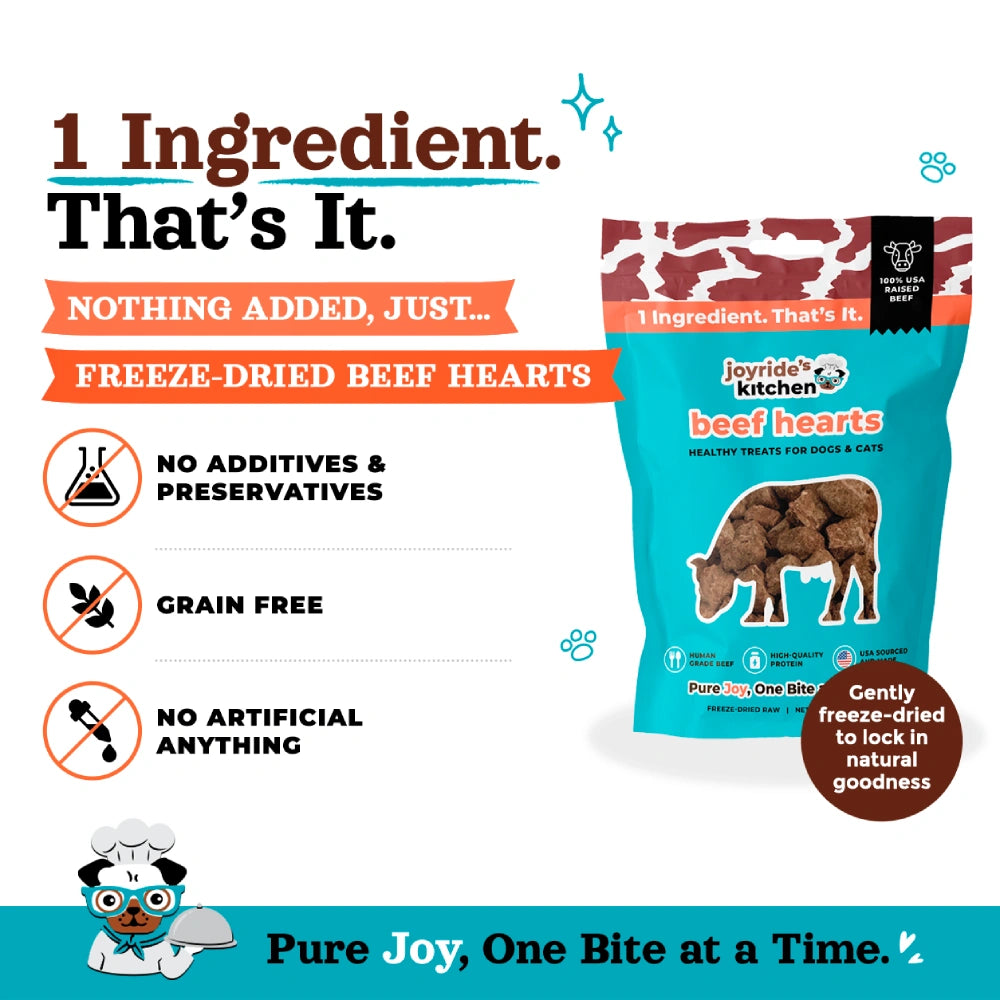 Joyride's Kitchen Premium Beef Hearts Freeze-Dried Raw Dog Treats