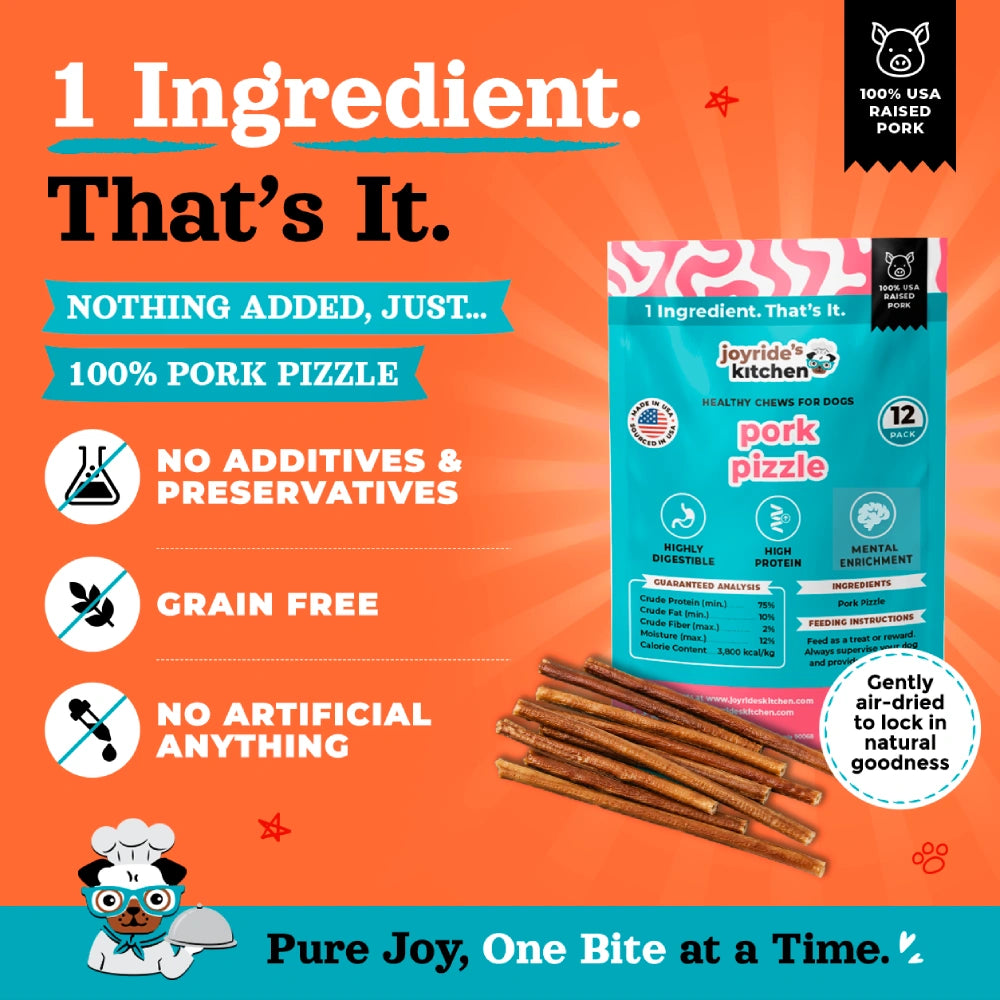 Joyride's Kitchen USA Pork Pizzle Sticks Dehydrated Dog Treats