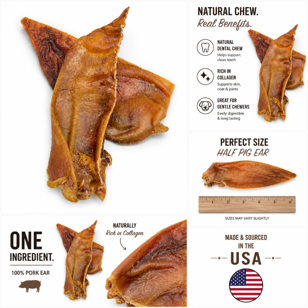 Joyride's Kitchen USA Half Pig Ears Dehydrated Dog Treats