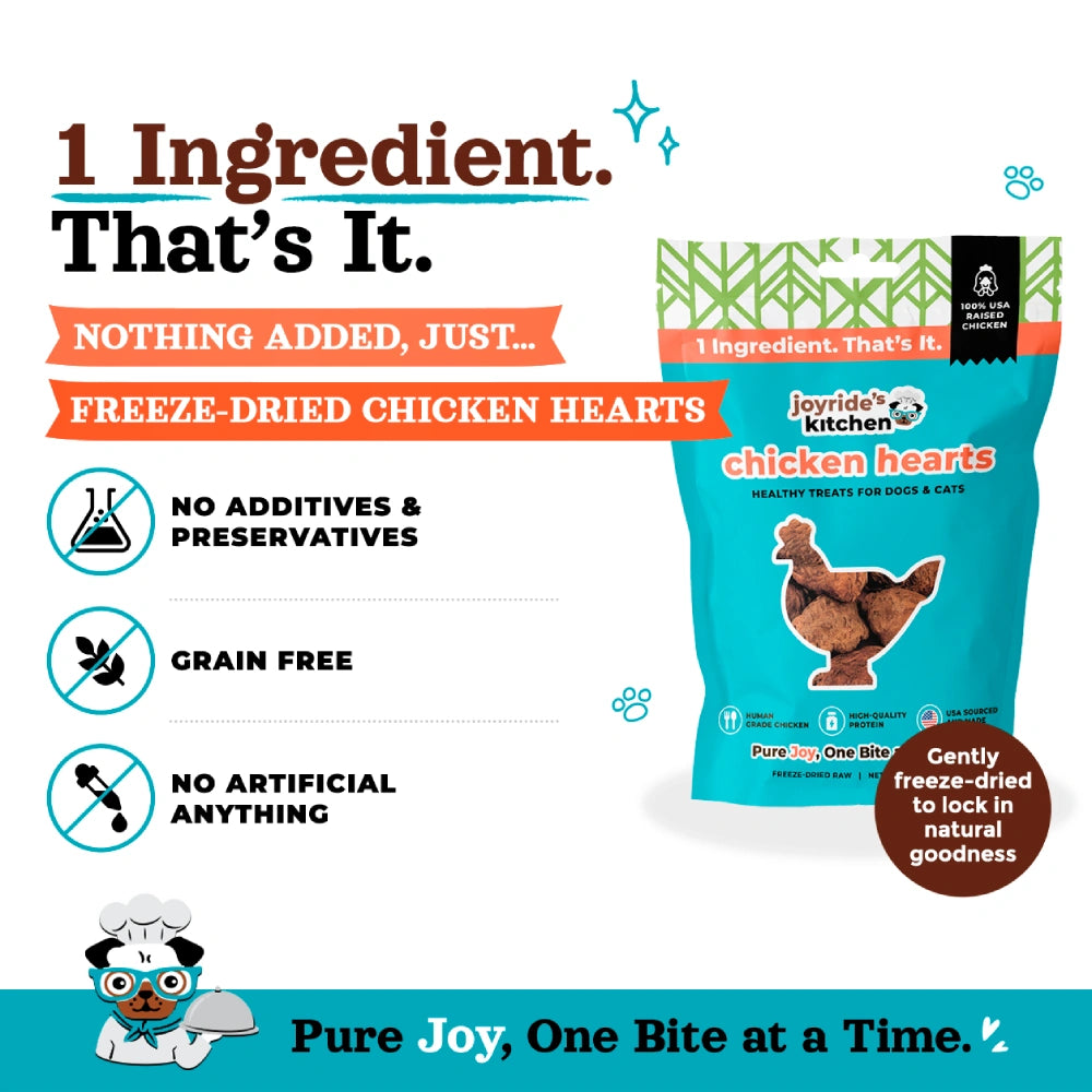 Joyride's Kitchen Premium Chicken Hearts Freeze-Dried Raw Dog Treats