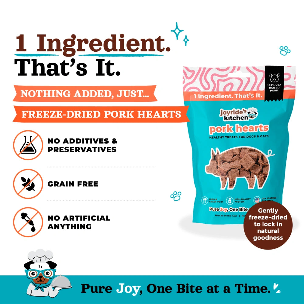 Joyride's Kitchen Premium Pork Hearts Freeze-Dried Raw Dog Treats