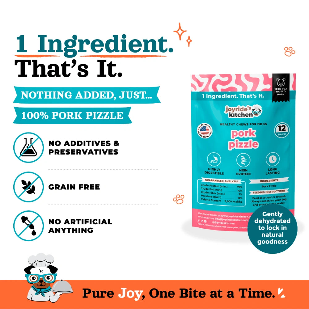 Joyride's Kitchen USA Pork Pizzle Sticks Dehydrated Dog Treats