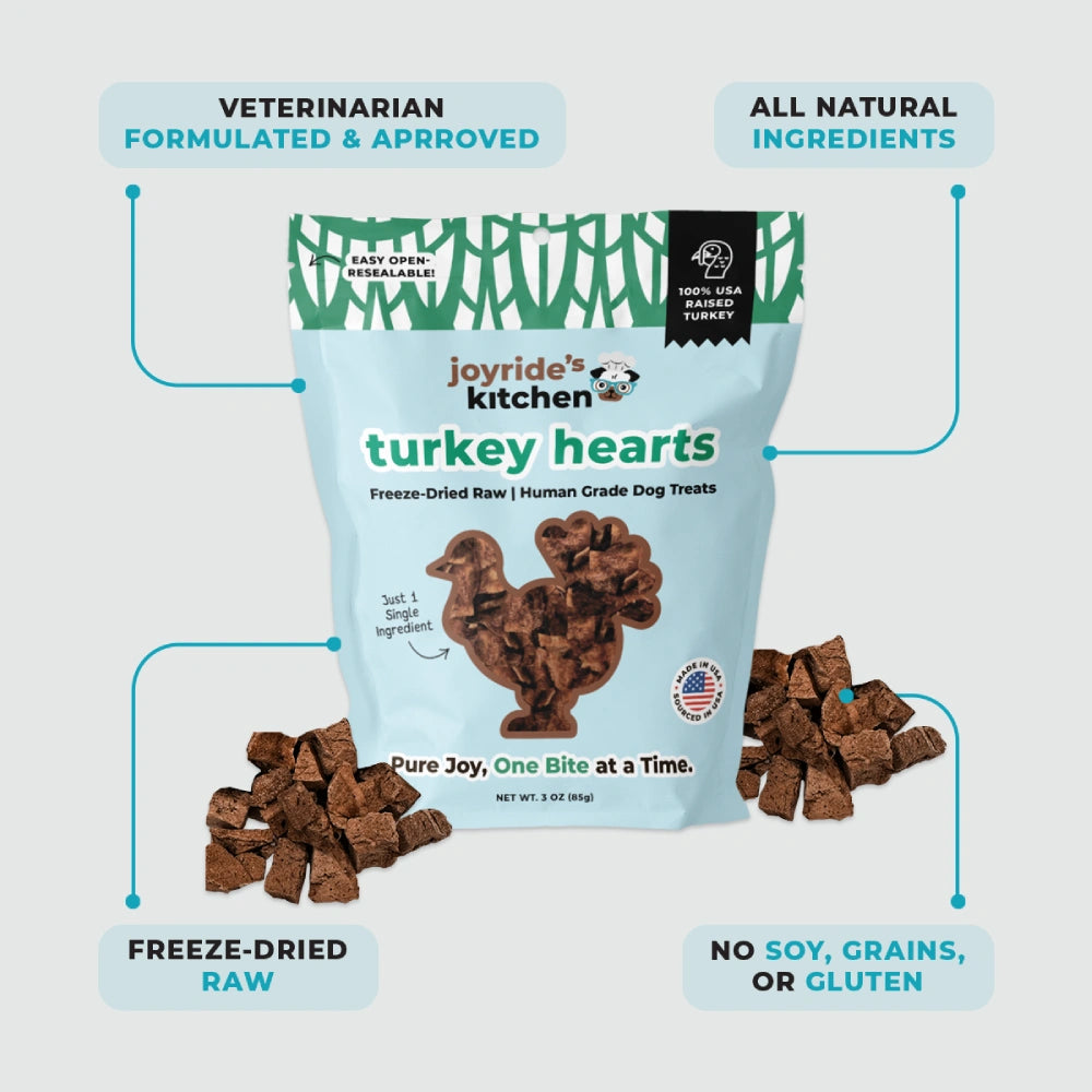 Joyride's Kitchen Premium Turkey Hearts Freeze-Dried Raw Dog Treats