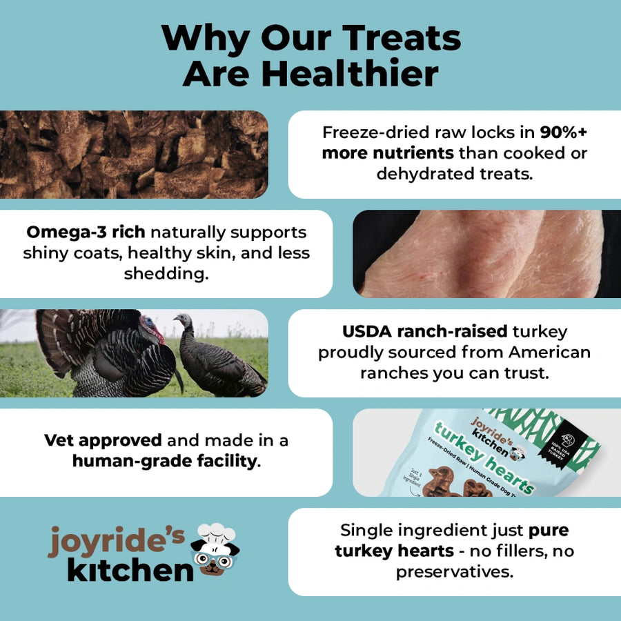 Joyride's Kitchen Premium Turkey Hearts Freeze-Dried Raw Dog Treats