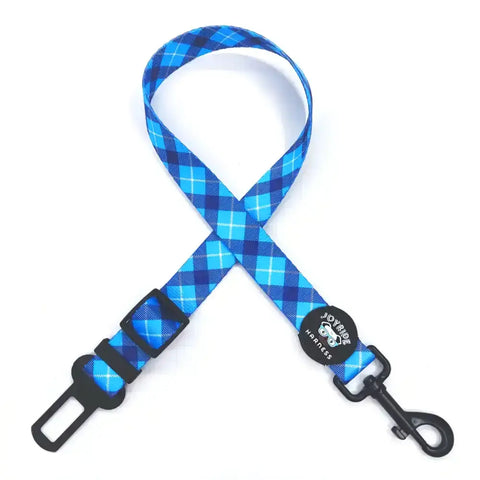 Blue Plaid Dog Safety Seat Belt