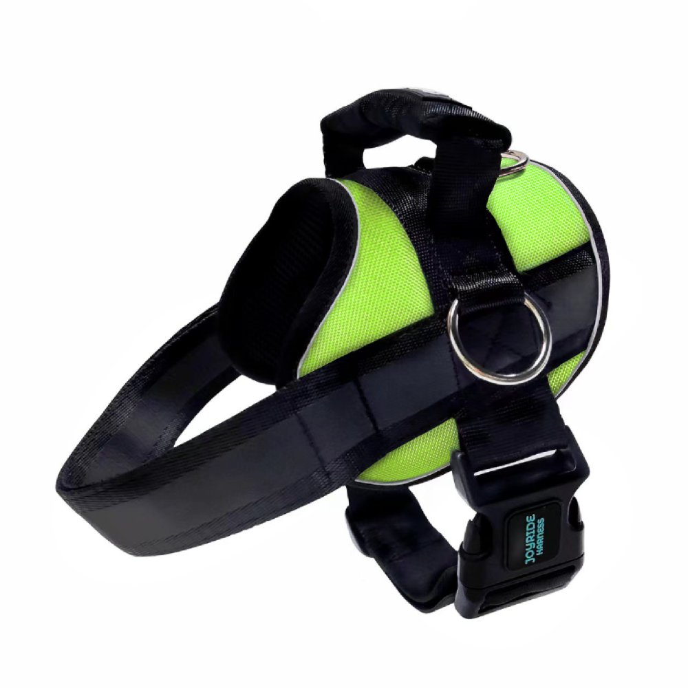 Green dog harness with handle 