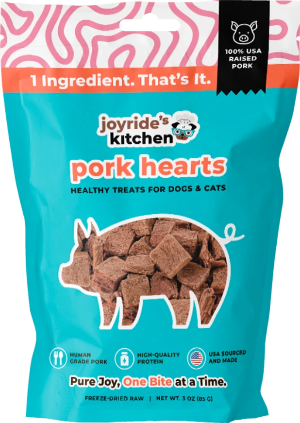 Joyride's Kitchen Premium Pork Hearts Freeze-Dried Raw Dog Treats