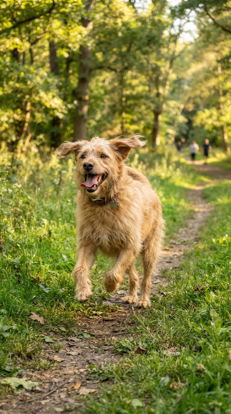 Happy dog running outdoors